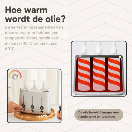 Massageolieverwarmer voor 3 flessen 2.0